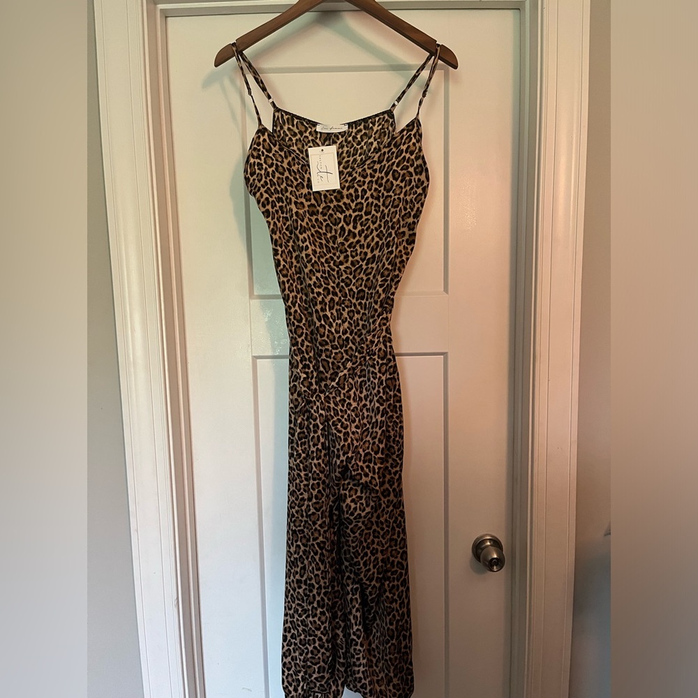 Cheetah print jumper, around waist tie, size large, spaghetti strap